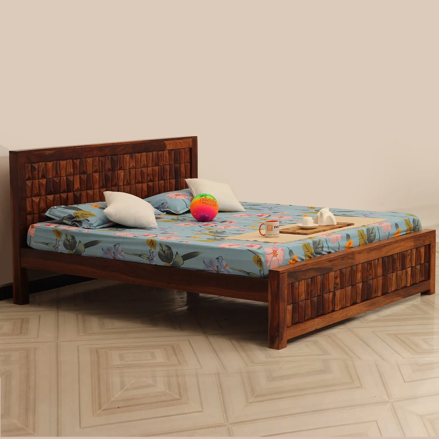 Royal Finish Slumber Craft King Size Bed In Natural Colour With Matte Finish sheesham wood bed image 10