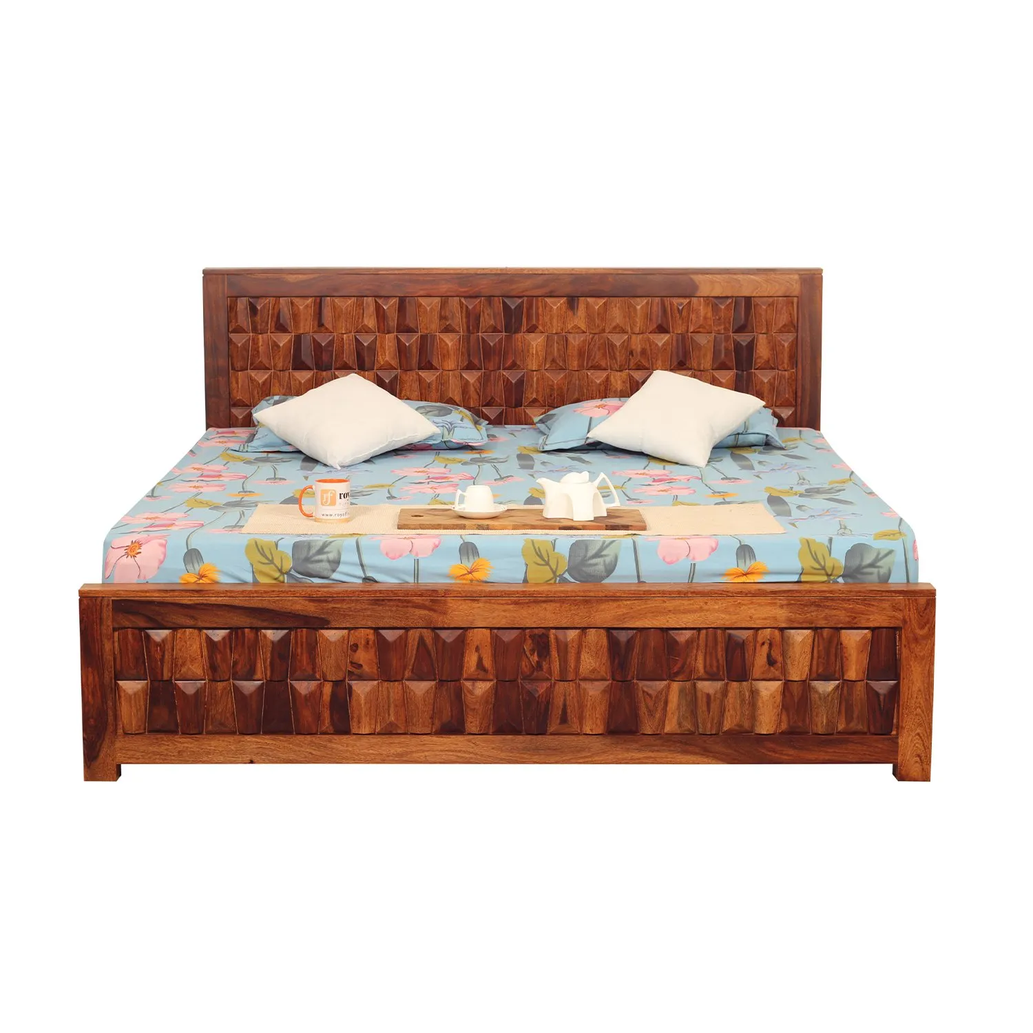 Royal Finish Slumber Craft King Size Bed In Natural Colour With Matte Finish sheesham wood bed image 11