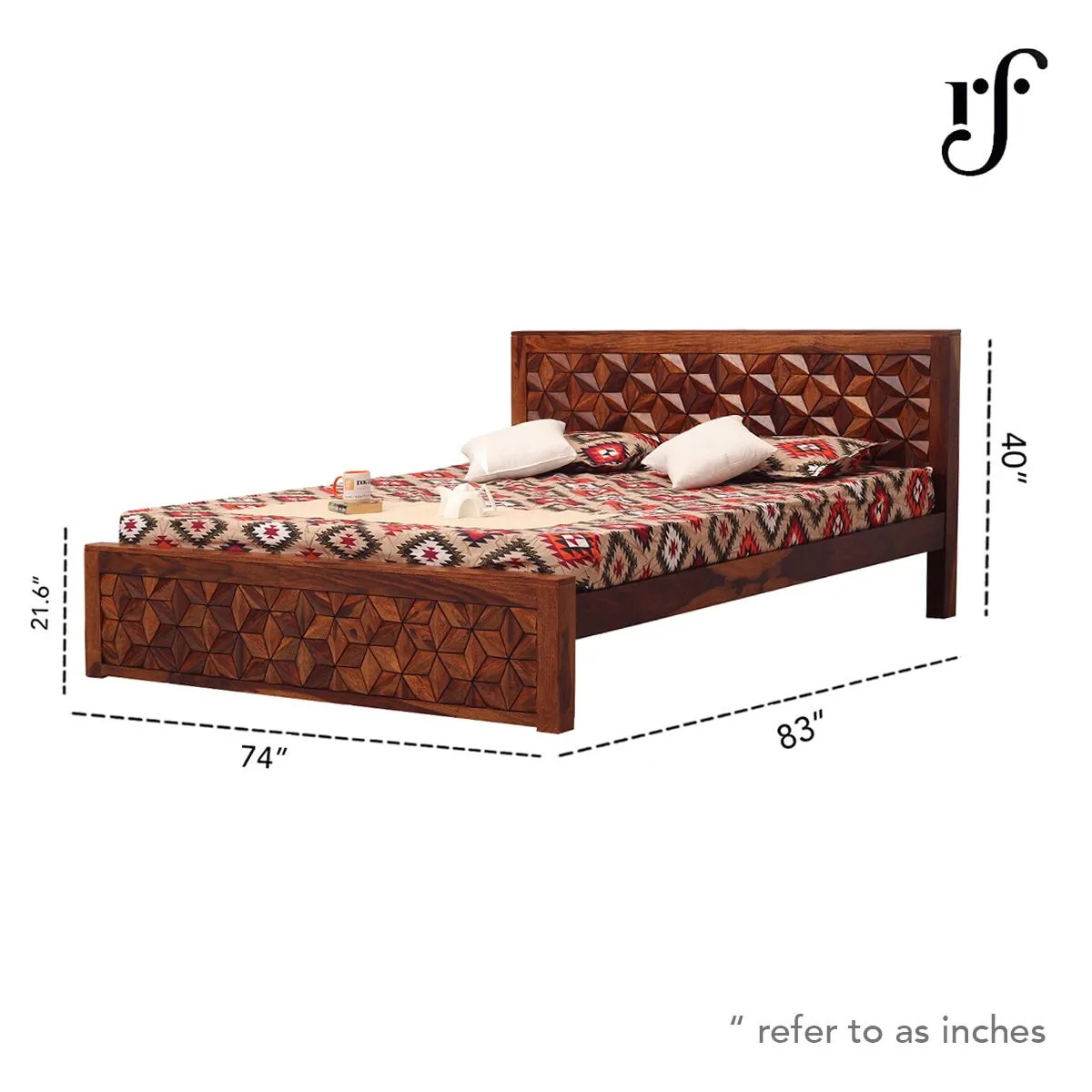 Royal Finish New Floresque King Size Bed In Natural Colour With Matte Finish sheesham wood bed image 3