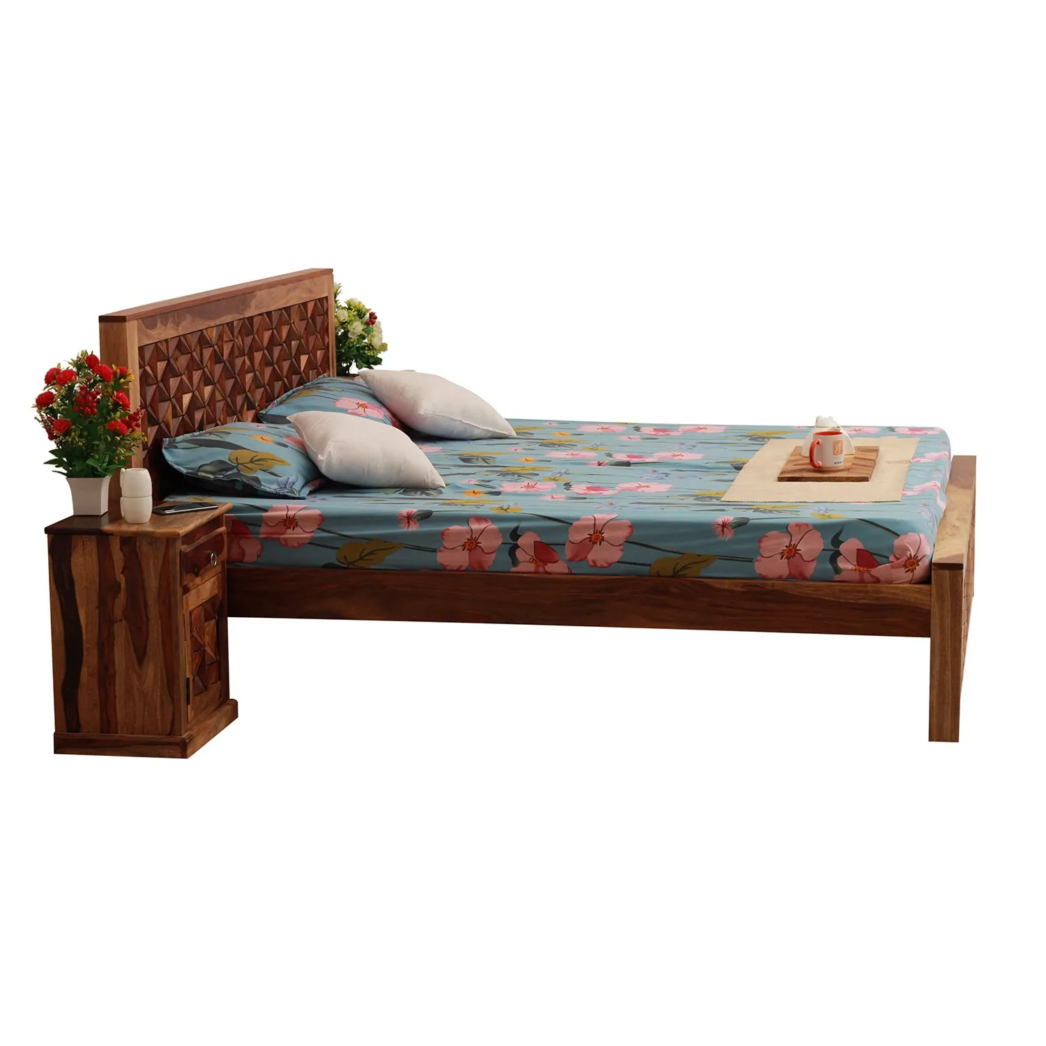 Royal Finish New Floresque King Size Bed In Natural Colour With Matte Finish sheesham wood bed image 8