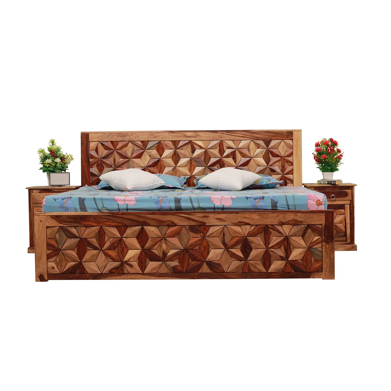 Royal Finish Floresque King Size Bed In Natural Colour With Matte Finish sheesham wood bed image 4