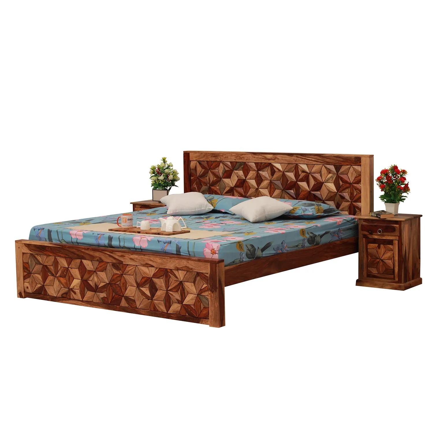 Royal Finish Floresque King Size Bed In Natural Colour With Matte Finish sheesham wood bed image 6