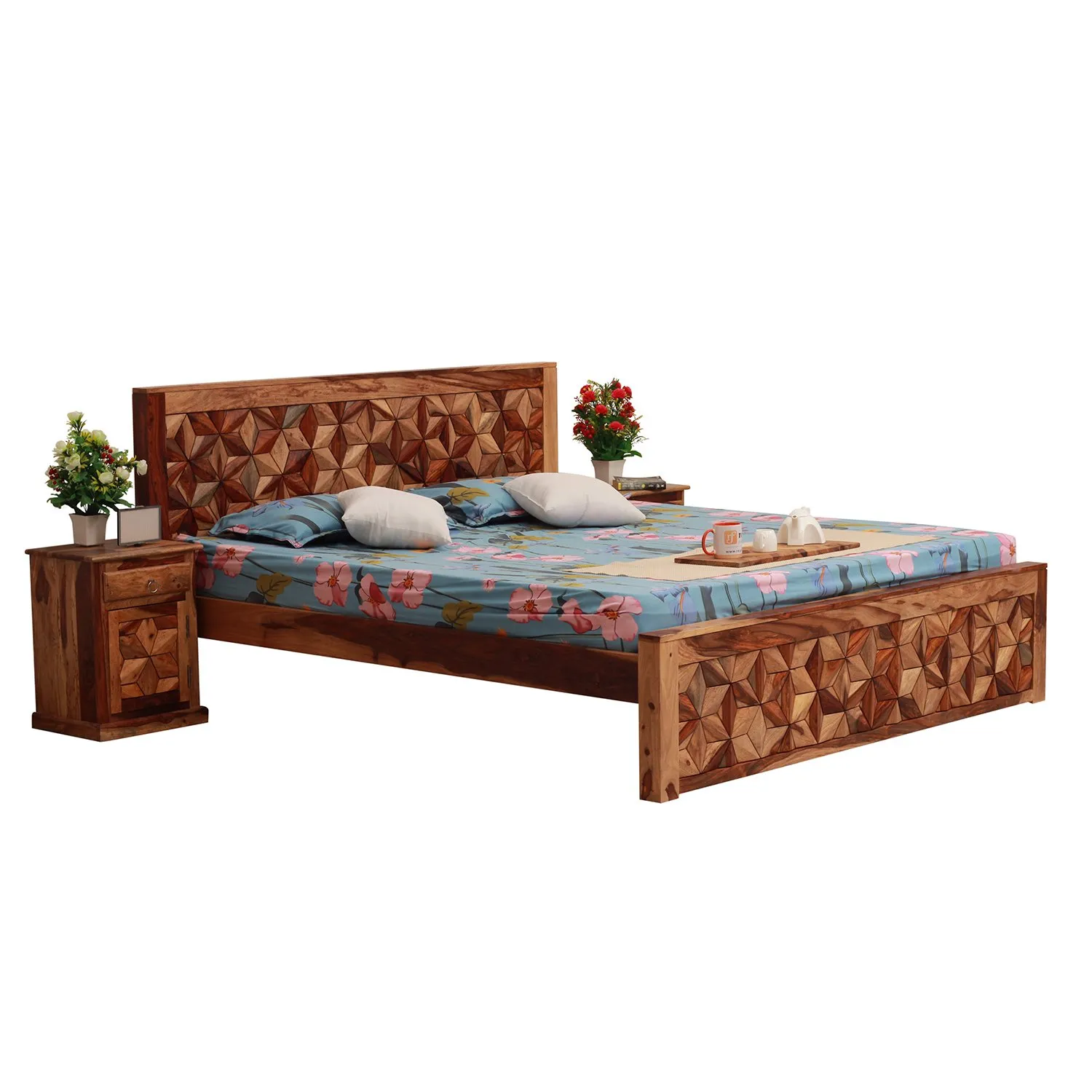 Royal Finish Floresque King Size Bed In Natural Colour With Matte Finish sheesham wood bed image 7