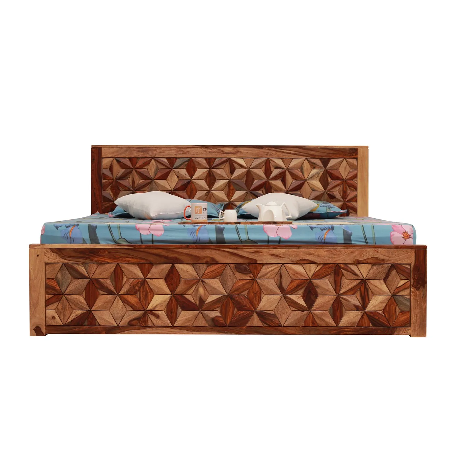 Royal Finish Floresque King Size Bed In Natural Colour With Matte Finish sheesham wood bed image 10