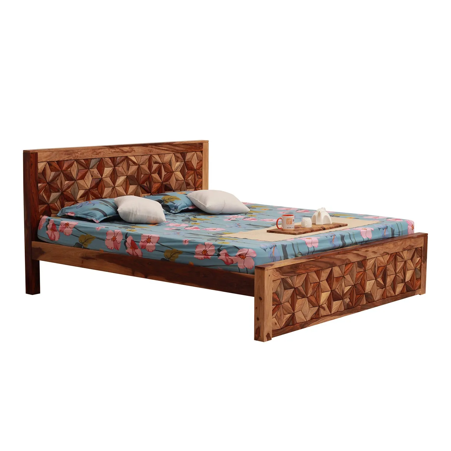Royal Finish Floresque King Size Bed In Natural Colour With Matte Finish sheesham wood bed image 11