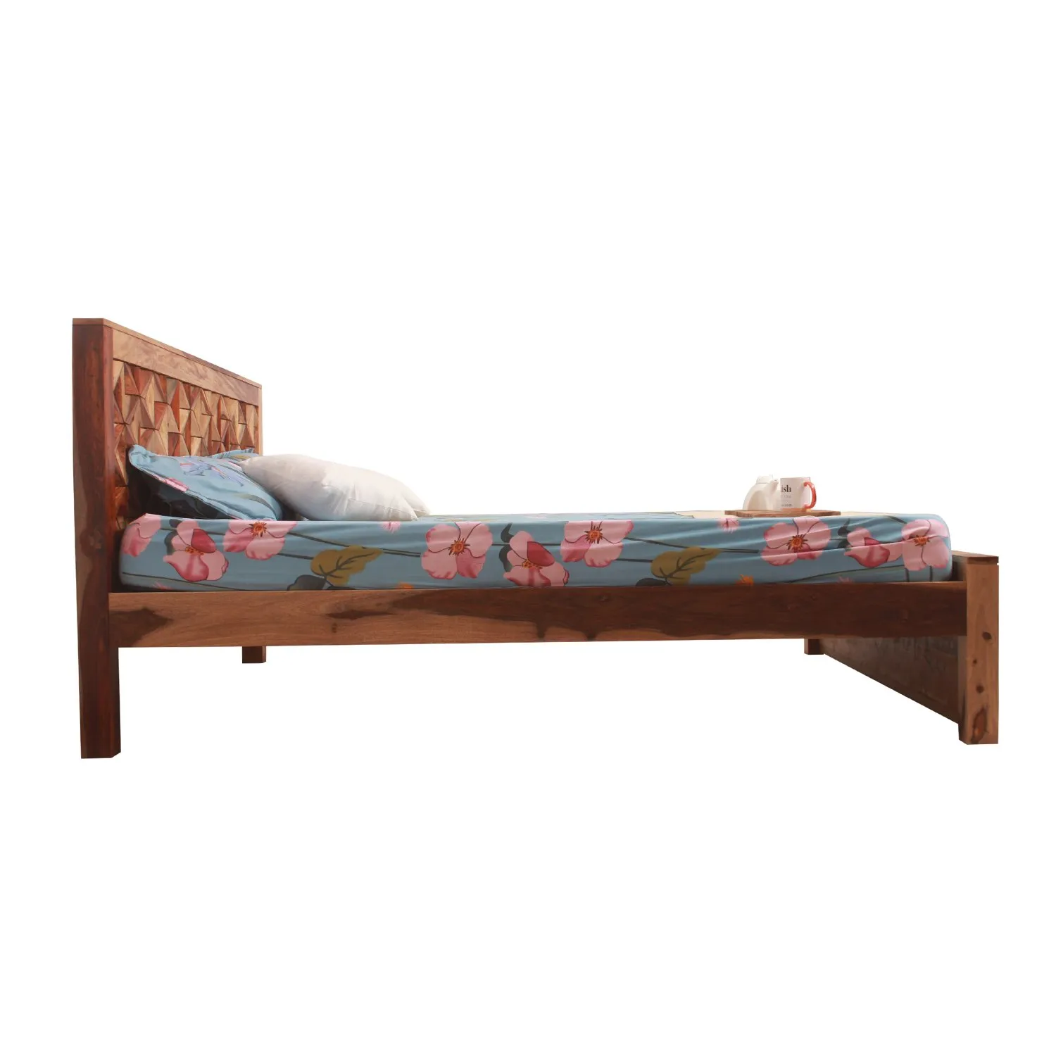 Royal Finish Floresque King Size Bed In Natural Colour With Matte Finish sheesham wood bed image 12