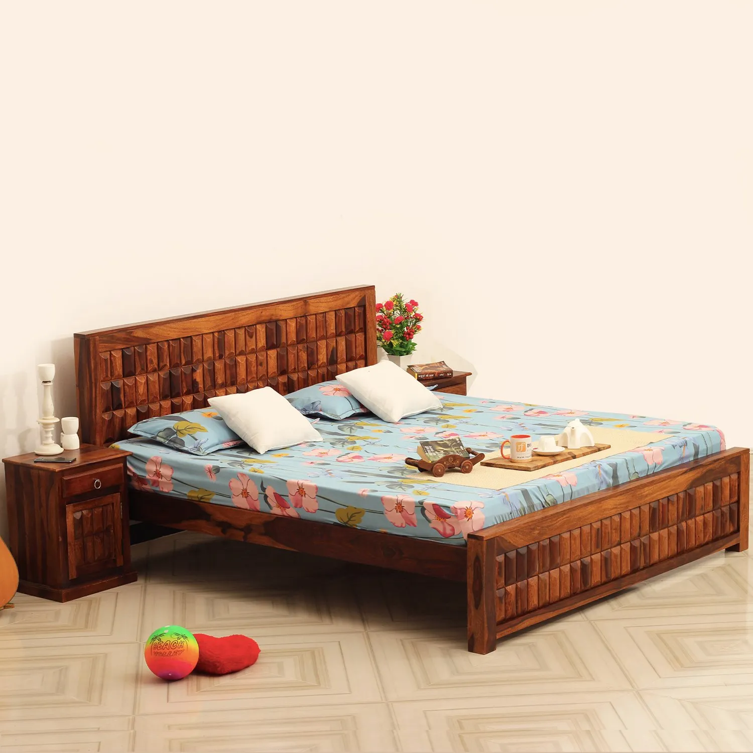 Royal Finish Celiko King Size Bed In Natural Colour With Matte Finish