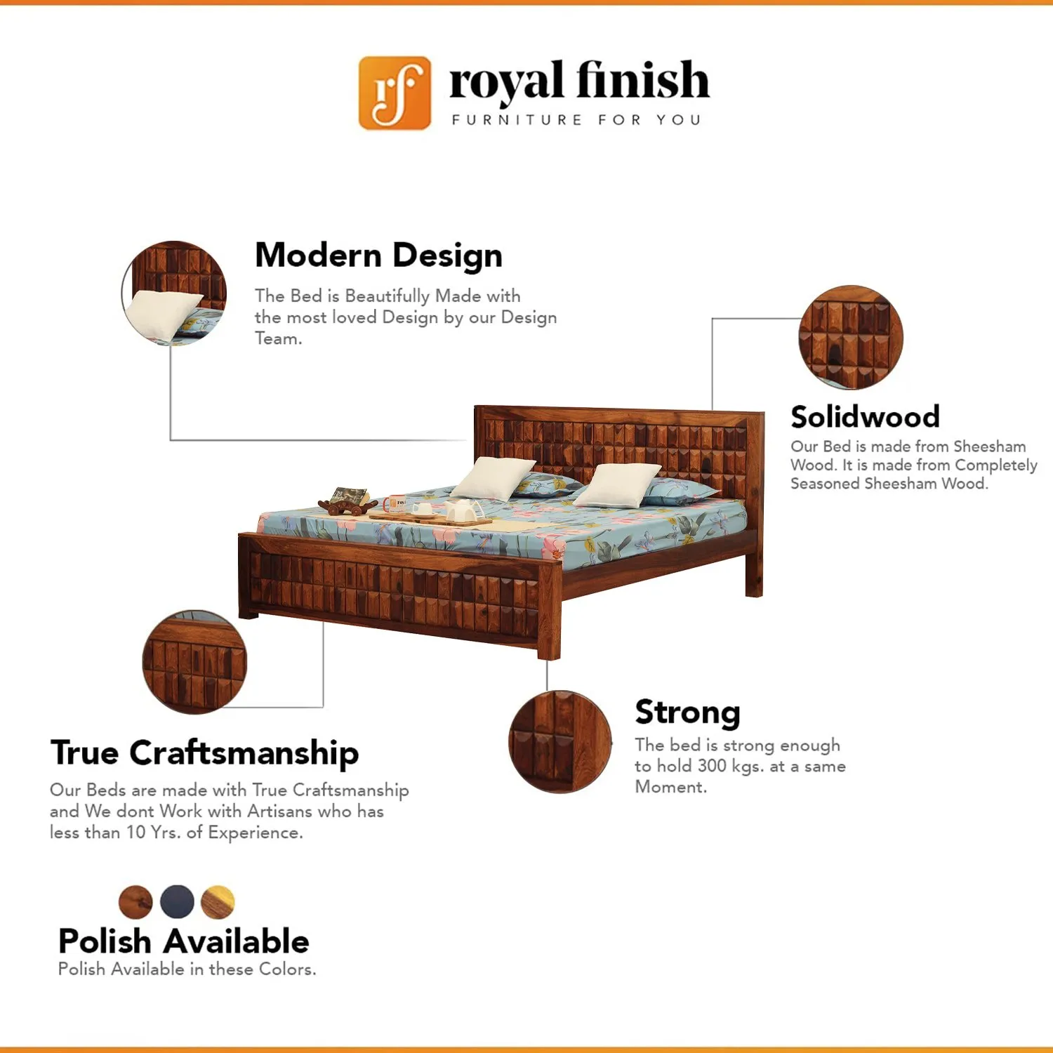 Royal Finish Celiko King Size Bed In Natural Colour With Matte Finish sheesham wood bed image 2