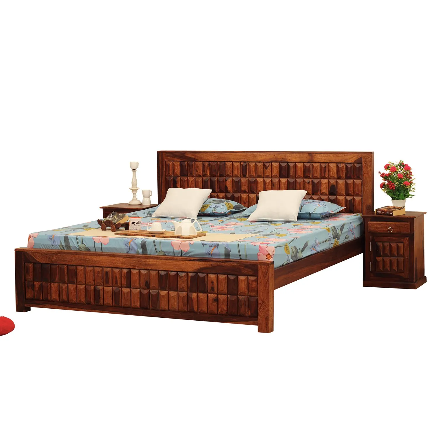 Royal Finish Celiko King Size Bed In Natural Colour With Matte Finish sheesham wood bed image 5