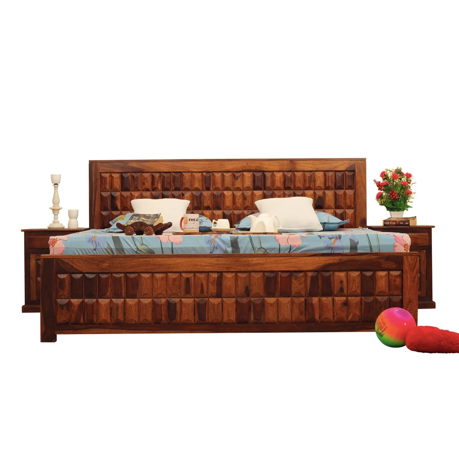 Royal Finish Celiko King Size Bed In Natural Colour With Matte Finish sheesham wood bed image 6