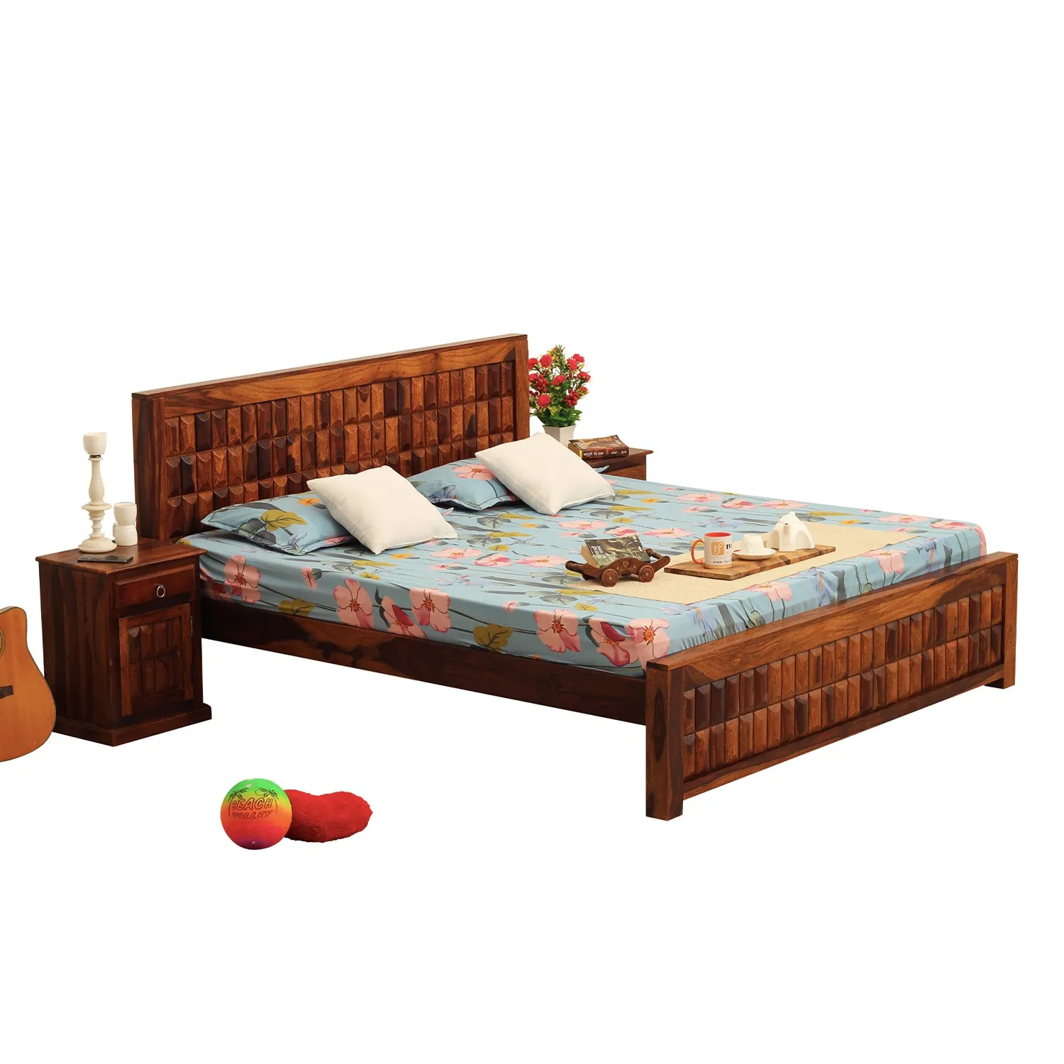 Royal Finish Celiko King Size Bed In Natural Colour With Matte Finish sheesham wood bed image 8