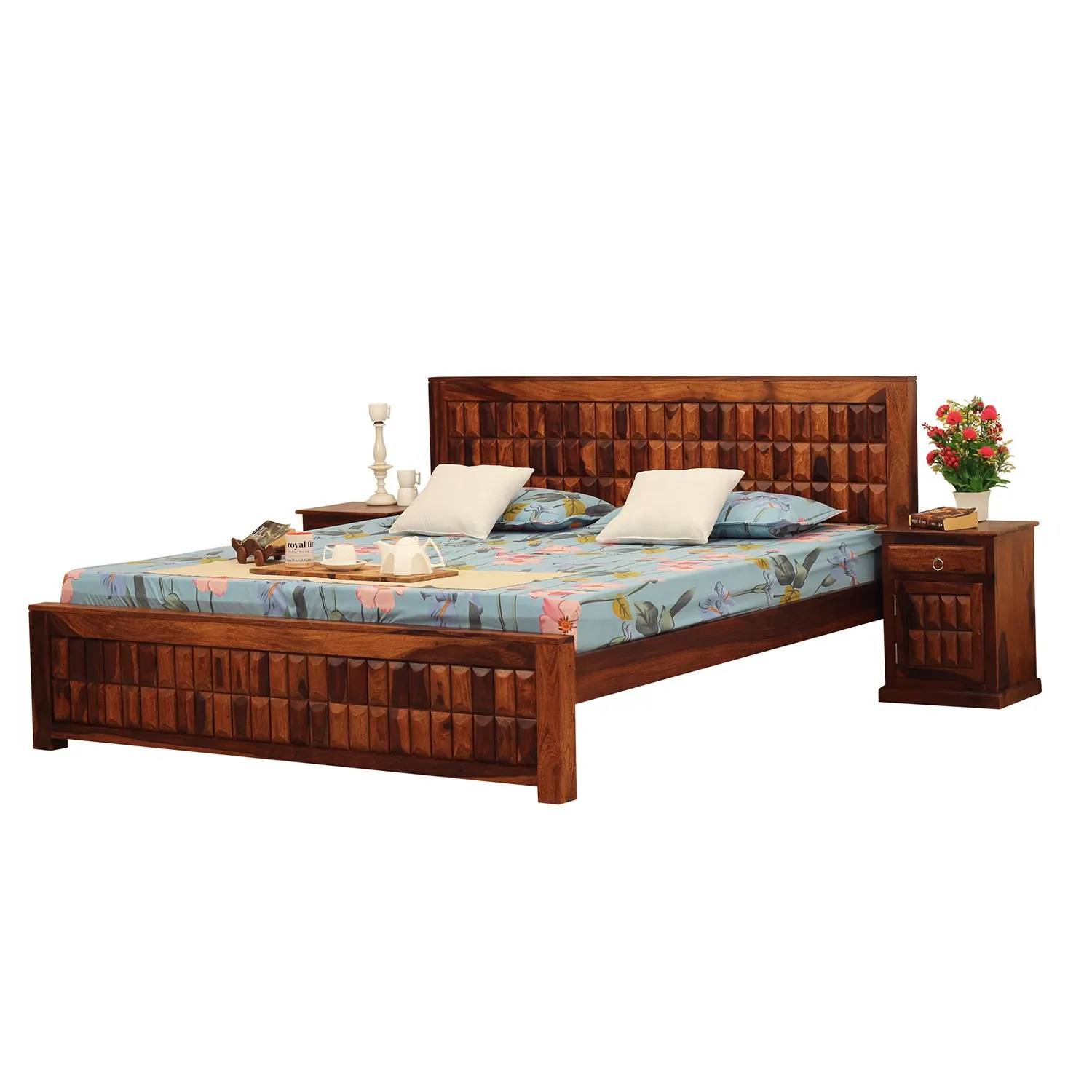 Royal Finish Celiko King Size Bed In Natural Colour With Matte Finish sheesham wood bed image 9