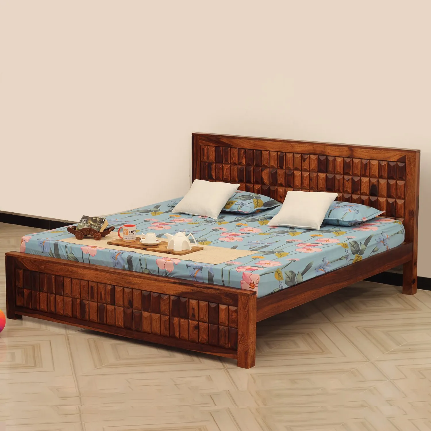 Royal Finish Celiko King Size Bed In Natural Colour With Matte Finish sheesham wood bed image 10