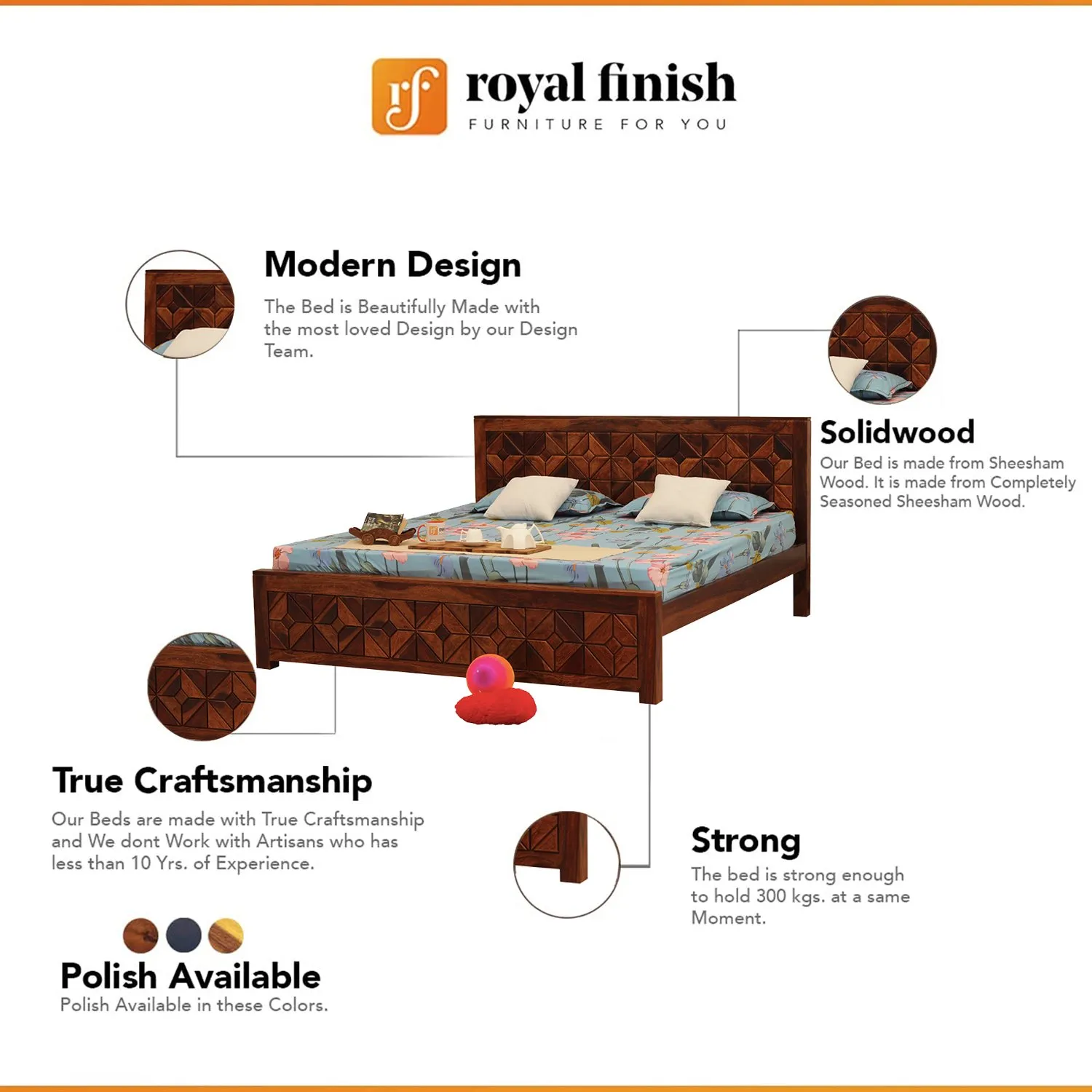 Royal Finish Optima King Size Bed In Natural Colour With Matte Finish sheesham wood bed image 2