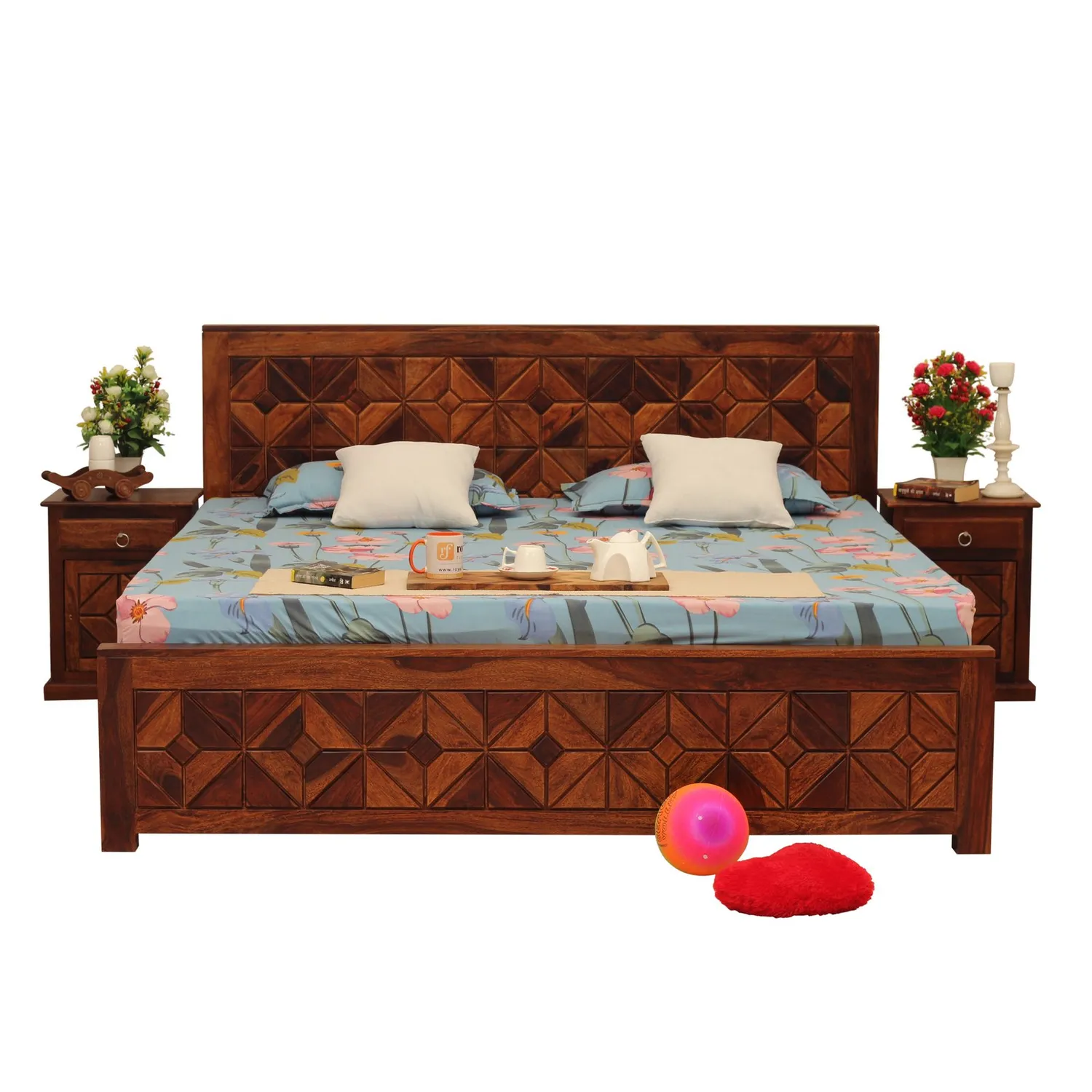 Royal Finish Optima King Size Bed In Natural Colour With Matte Finish sheesham wood bed image 4