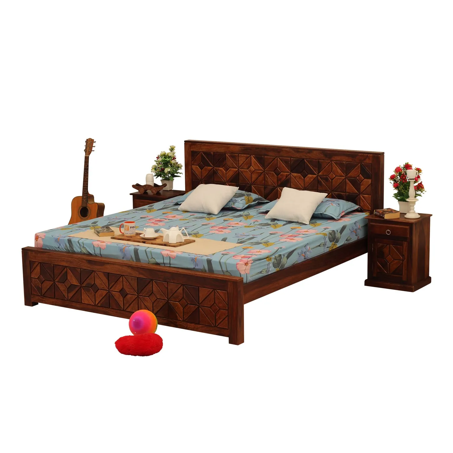 Royal Finish Optima King Size Bed In Natural Colour With Matte Finish sheesham wood bed image 7