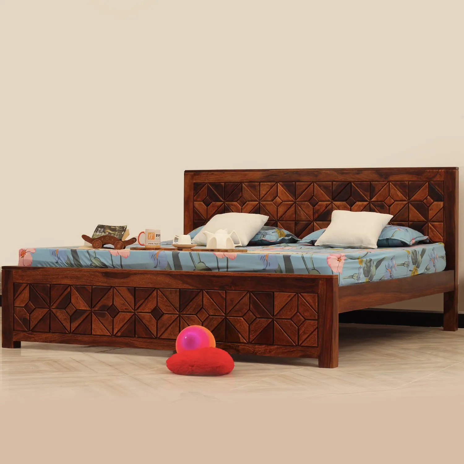 Royal Finish Optima King Size Bed In Natural Colour With Matte Finish sheesham wood bed image 11