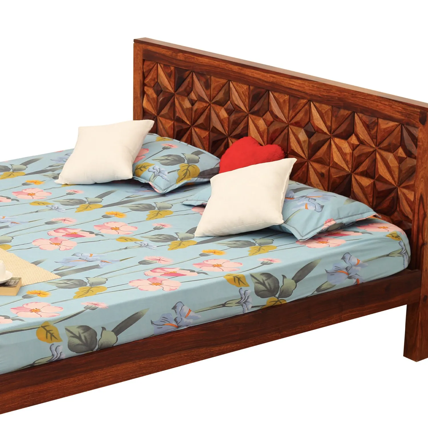 Royal Finish Neo-Floresque King Size Bed In Natural Colour With Matte Finish sheesham wood bed image 9