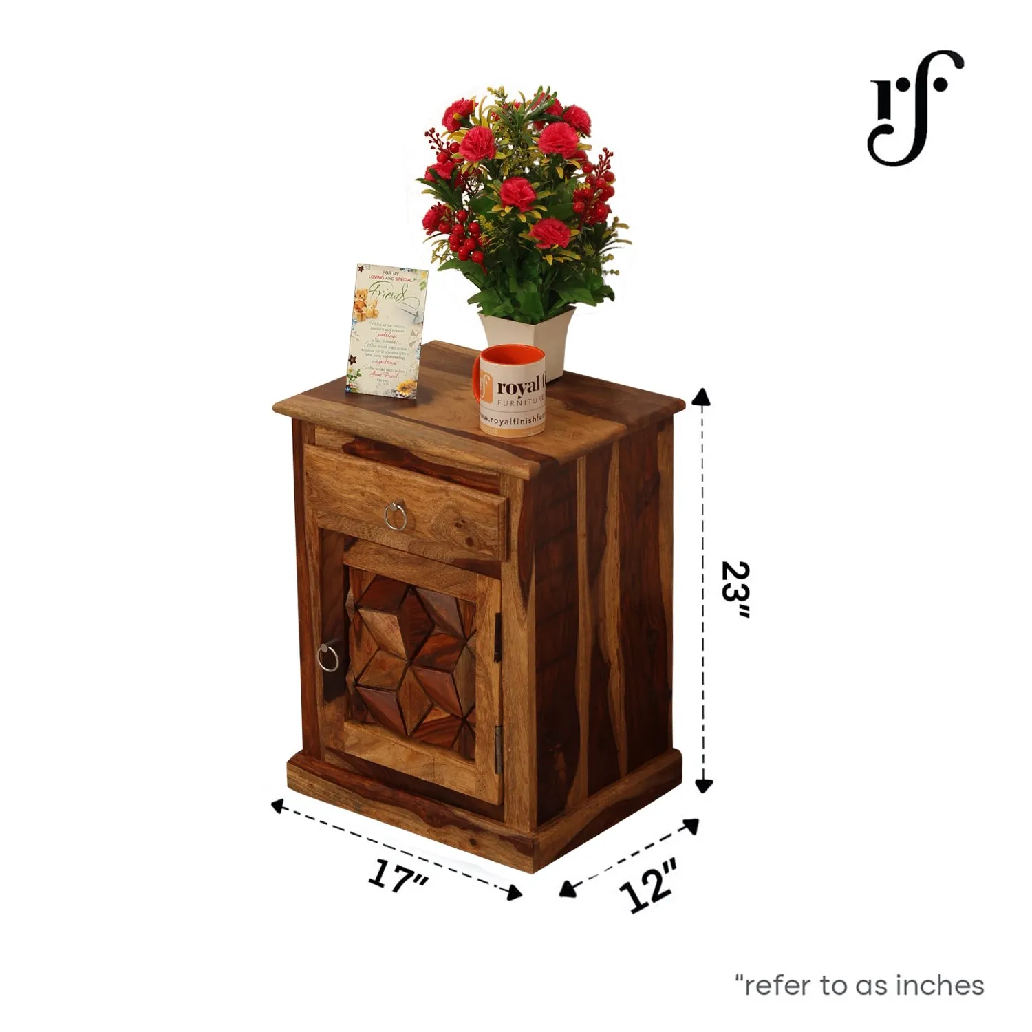 Royal Finish Neo Floresque Double Bedside Table In Furniture Sheesham Natural sheesham wood bed image 3