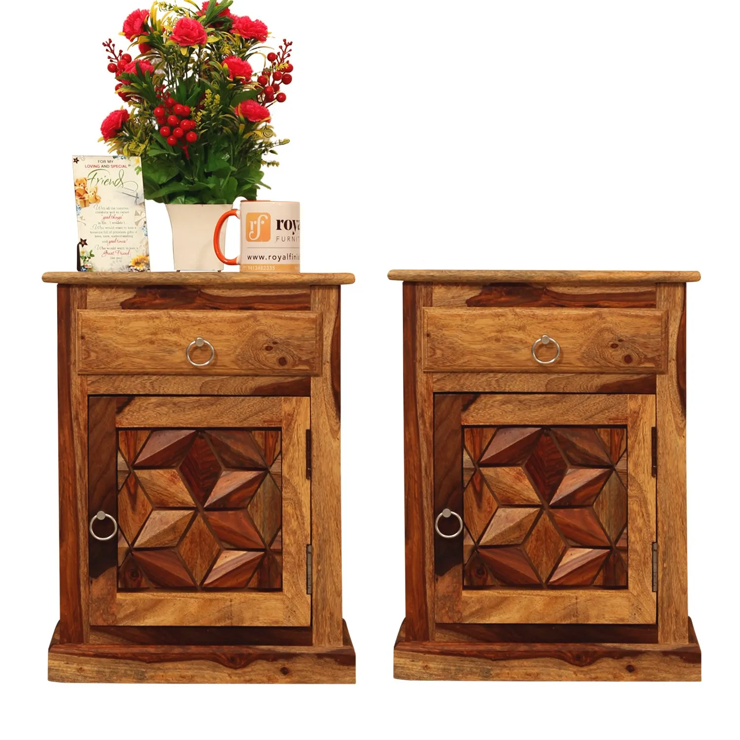 Royal Finish Neo Floresque Double Bedside Table In Furniture Sheesham Natural sheesham wood bed image 6