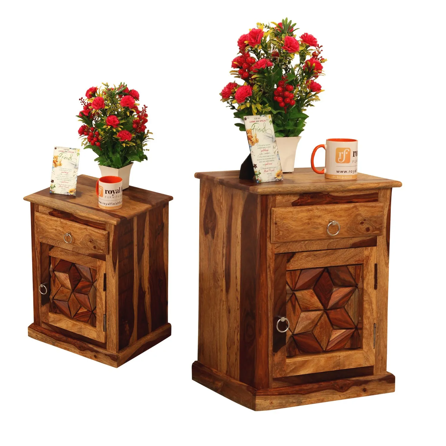 Royal Finish Neo Floresque Double Bedside Table In Furniture Sheesham Natural sheesham wood bed image 8