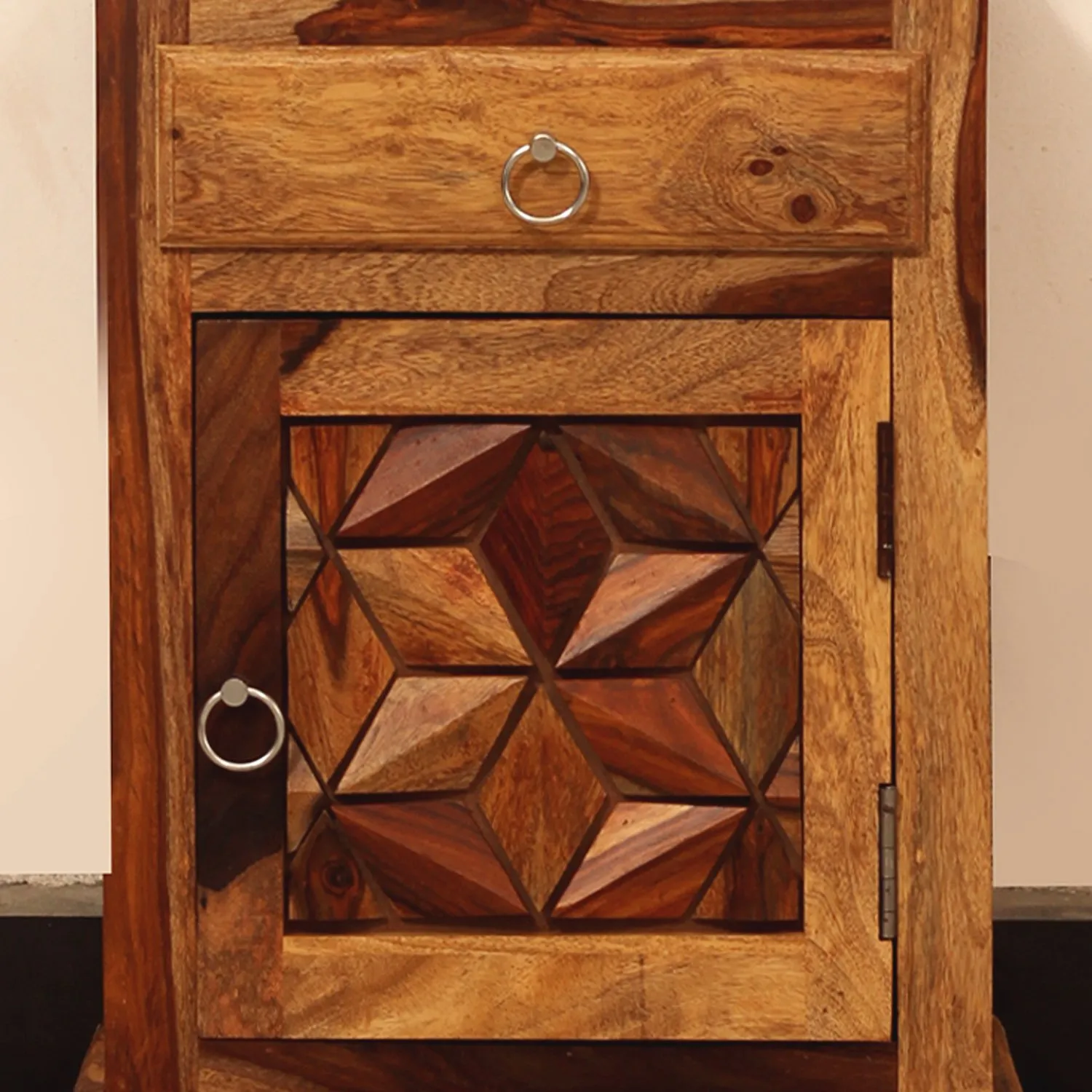 Royal Finish Neo Floresque Bedside Table In Furniture Sheesham Wood In Natural sheesham wood bed image 8