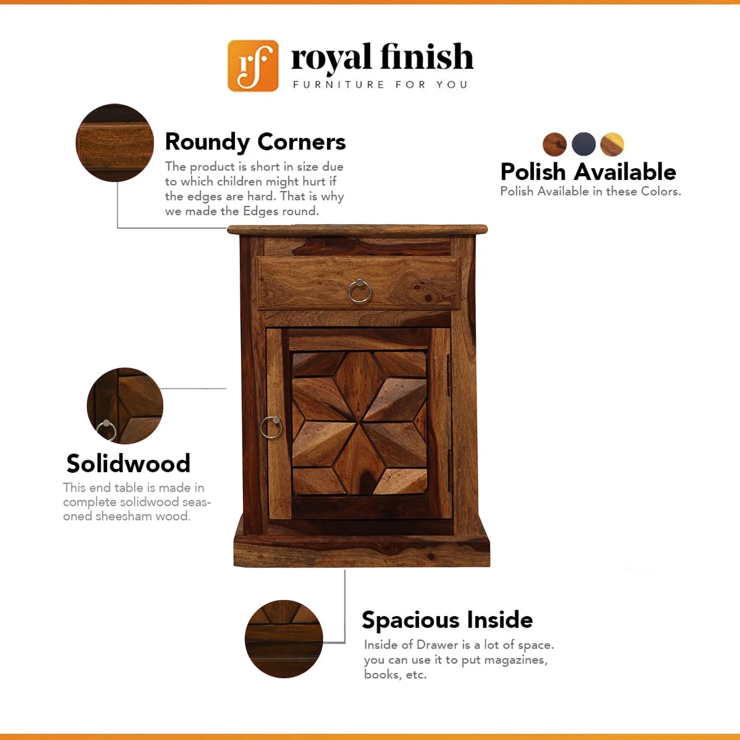 Royal Finish Floresque Double Bedside Table In Furniture Sheesham Wood Natural sheesham wood bed image 2