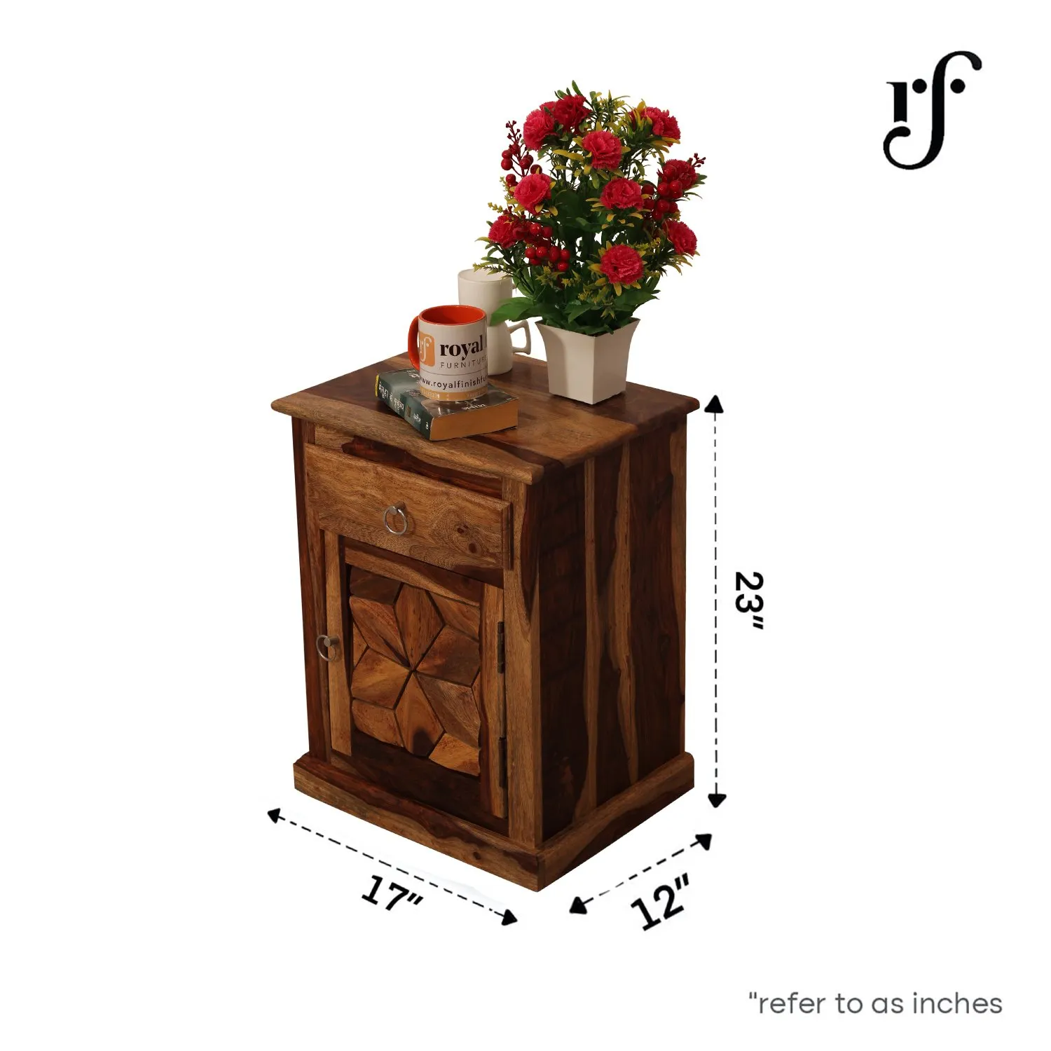 Royal Finish Floresque Bedside Table In Furniture Sheesham Wood In Natural Colou sheesham wood bed image 3