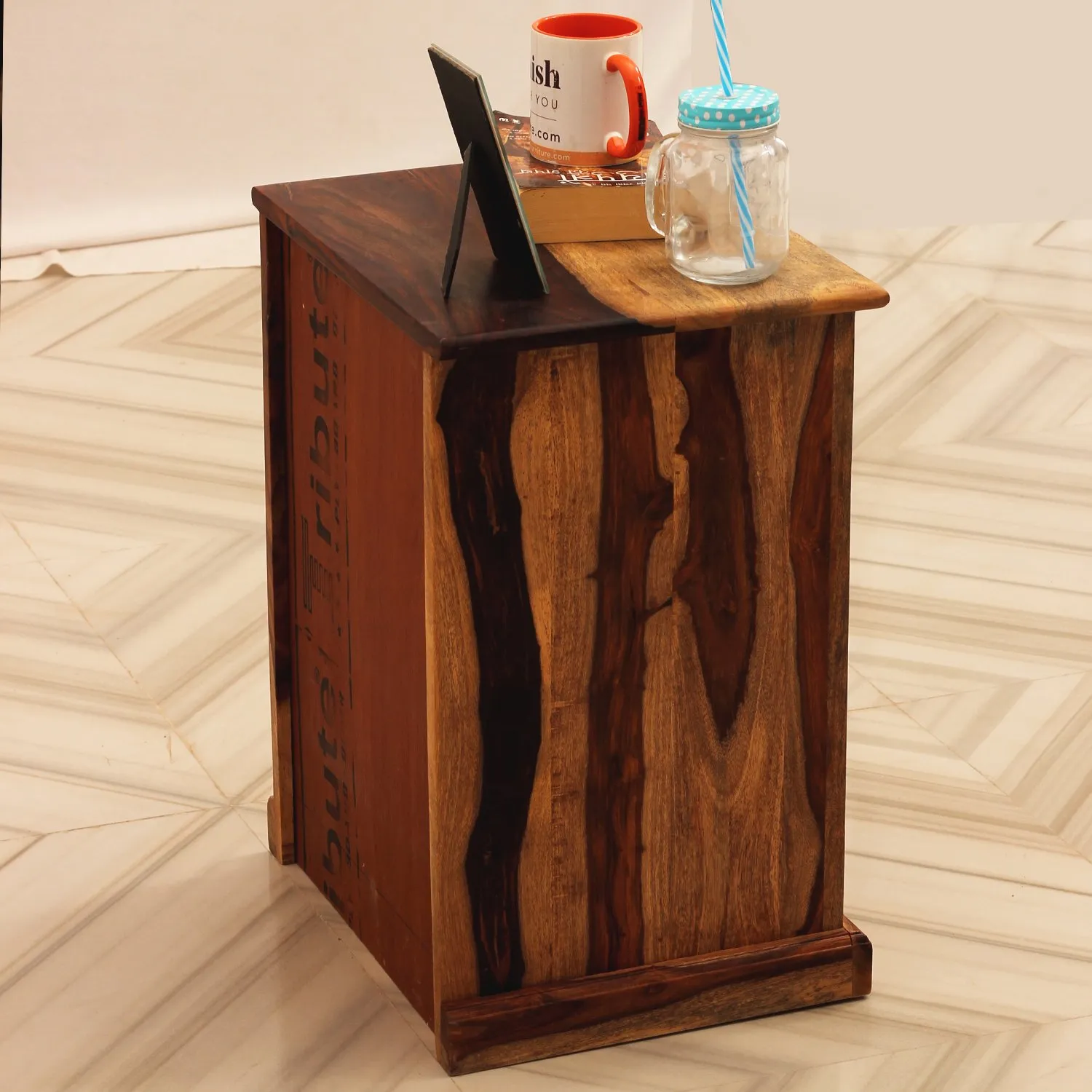 Royal Finish Floresque Bedside Table In Furniture Sheesham Wood In Natural Colou sheesham wood bed image 9