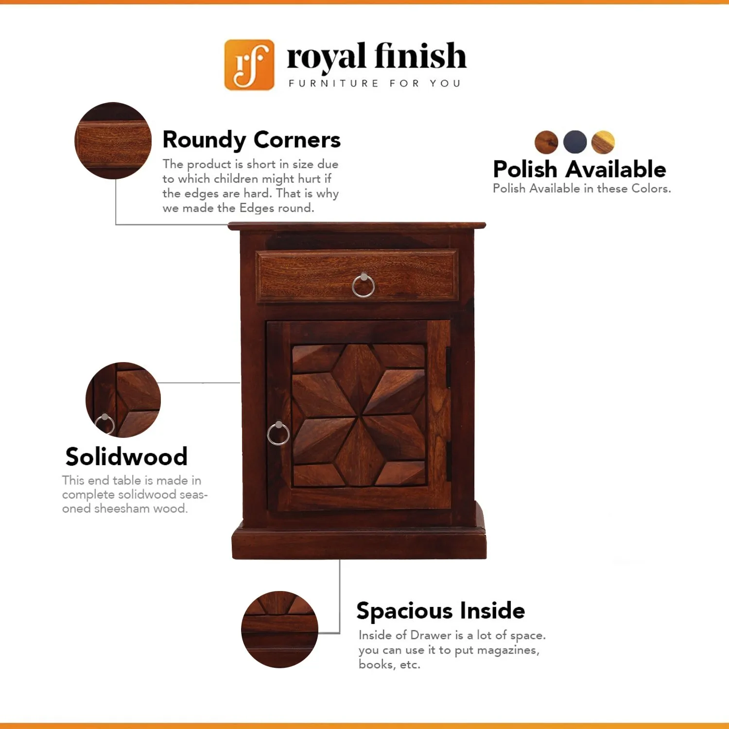 Royal Finish Floresque Double Bedside Table In Furniture Sheesham Wood InNatural sheesham wood bed image 2