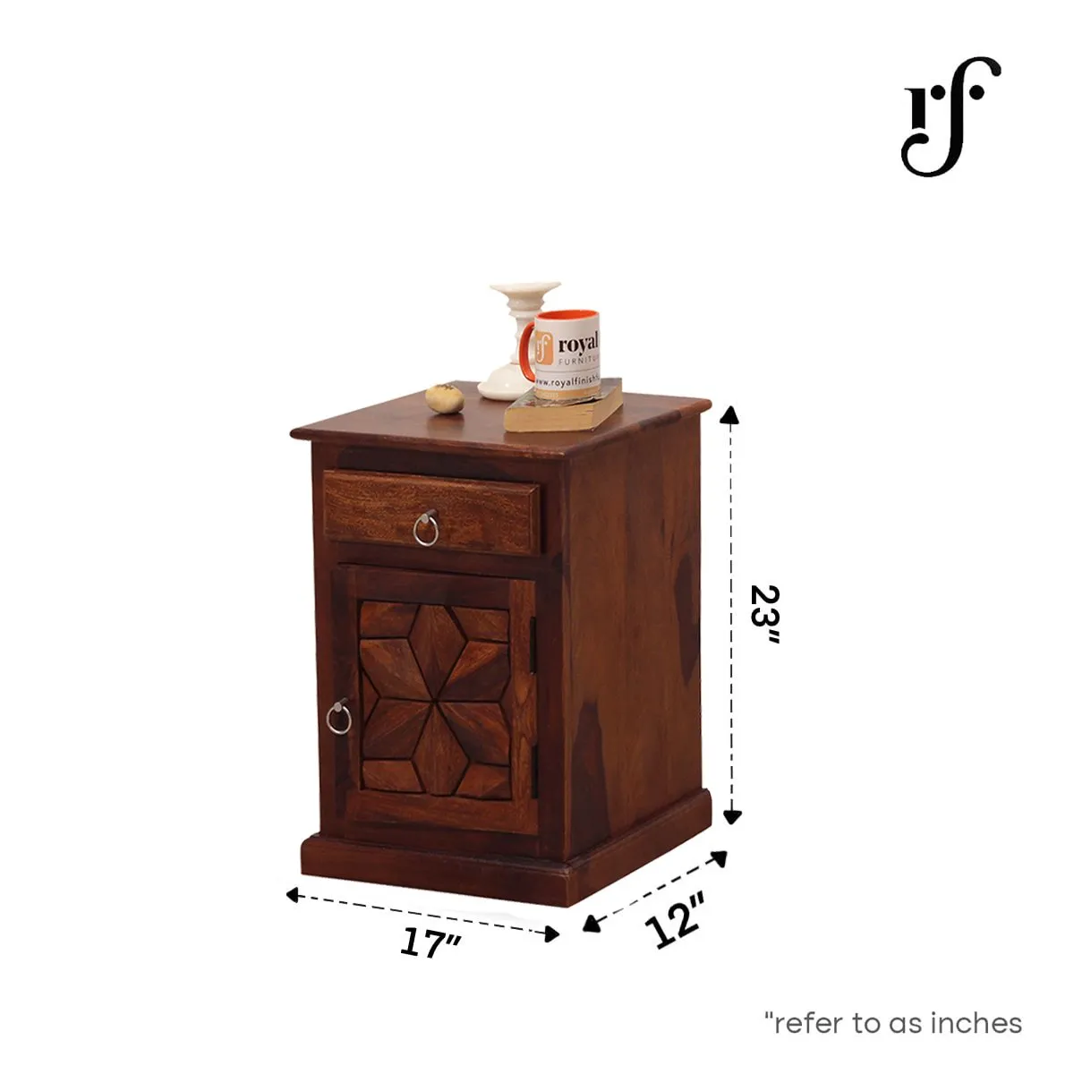 Royal Finish Floresque Double Bedside Table In Furniture Sheesham Wood InNatural sheesham wood bed image 3