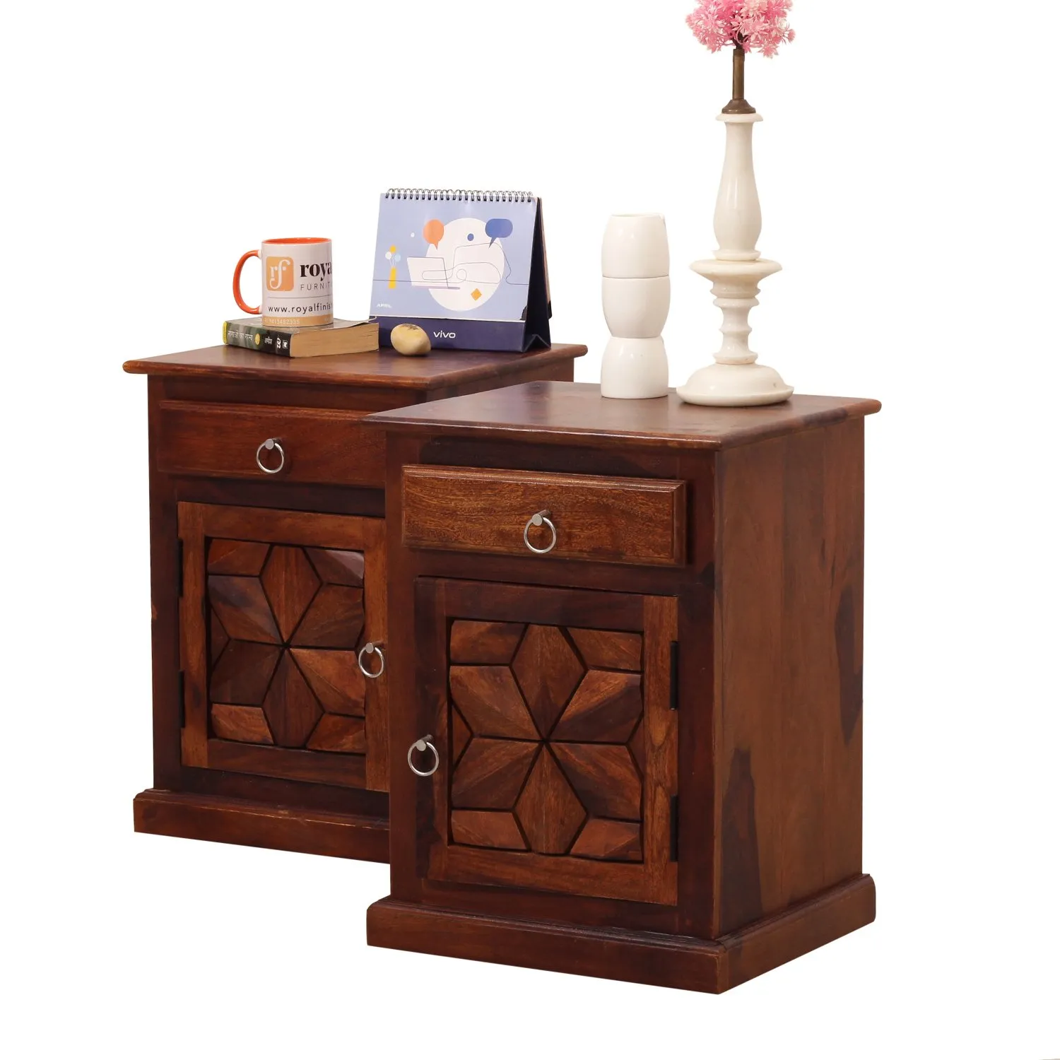 Royal Finish Floresque Double Bedside Table In Furniture Sheesham Wood InNatural sheesham wood bed image 6