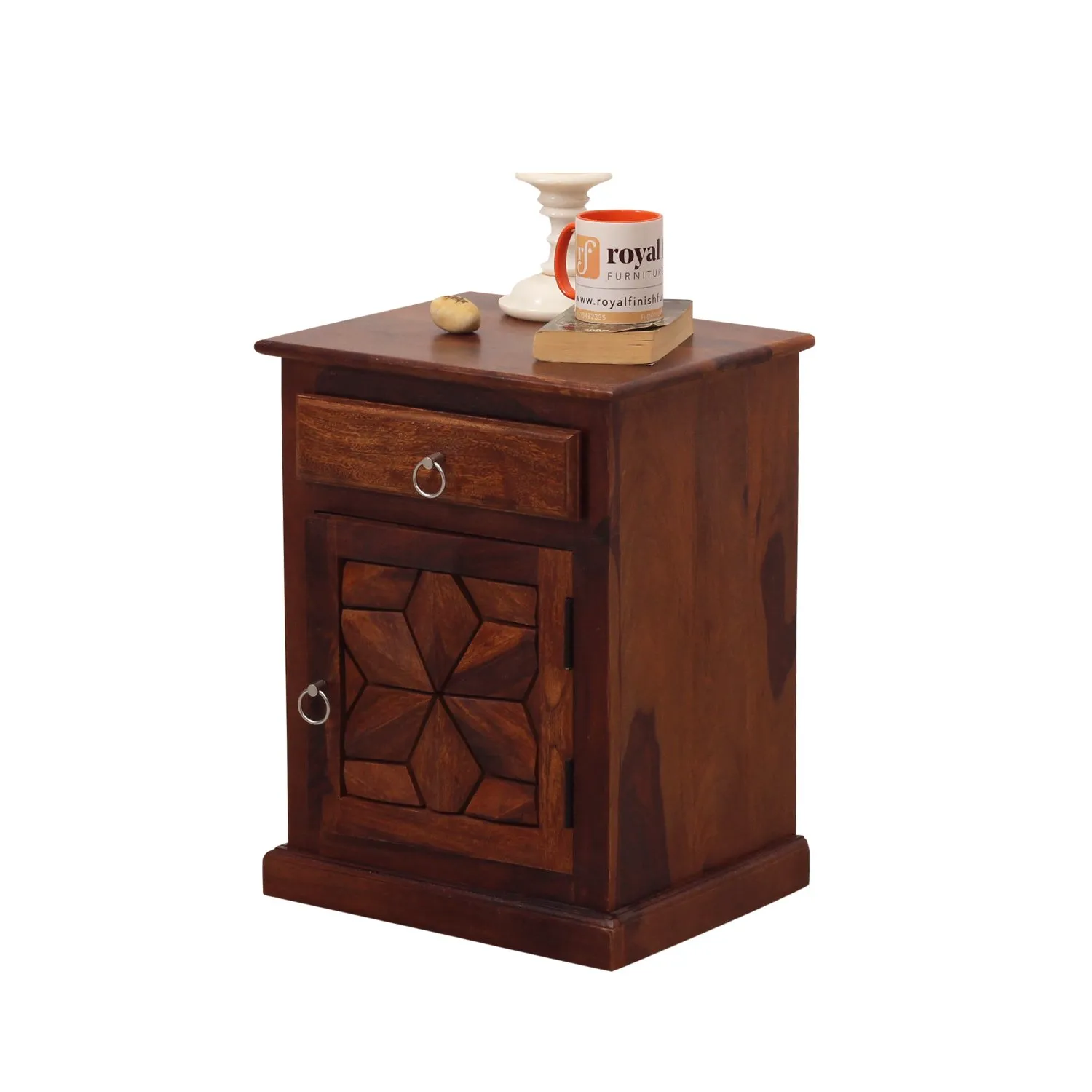 Royal Finish Floresque Bedside Table In Furniture Sheesham Wood In Natural sheesham wood bed image 5