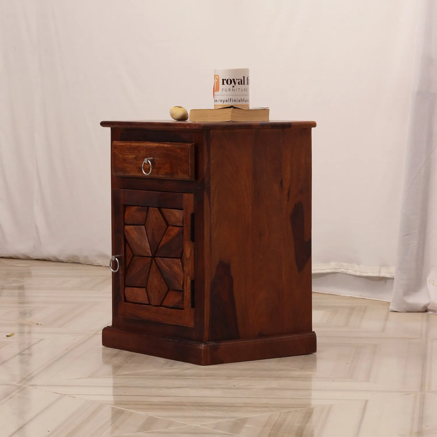 Royal Finish Floresque Bedside Table In Furniture Sheesham Wood In Natural sheesham wood bed image 6