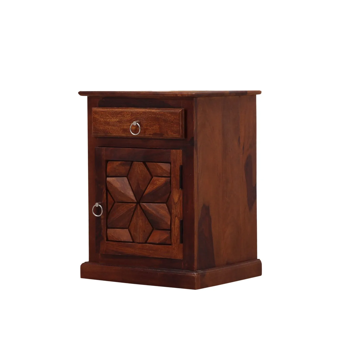 Royal Finish Floresque Bedside Table In Furniture Sheesham Wood In Natural sheesham wood bed image 9