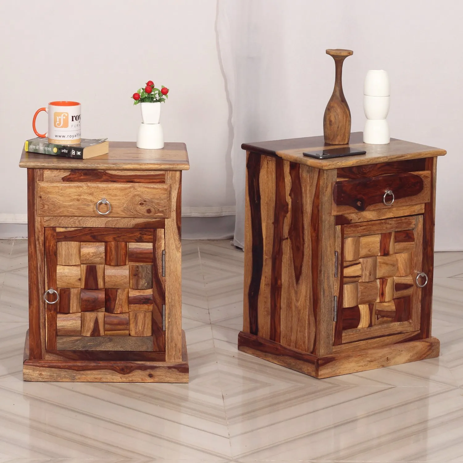 Royal Finish Nivora Double Bedside Table In Furniture Sheesham Wood In Natural