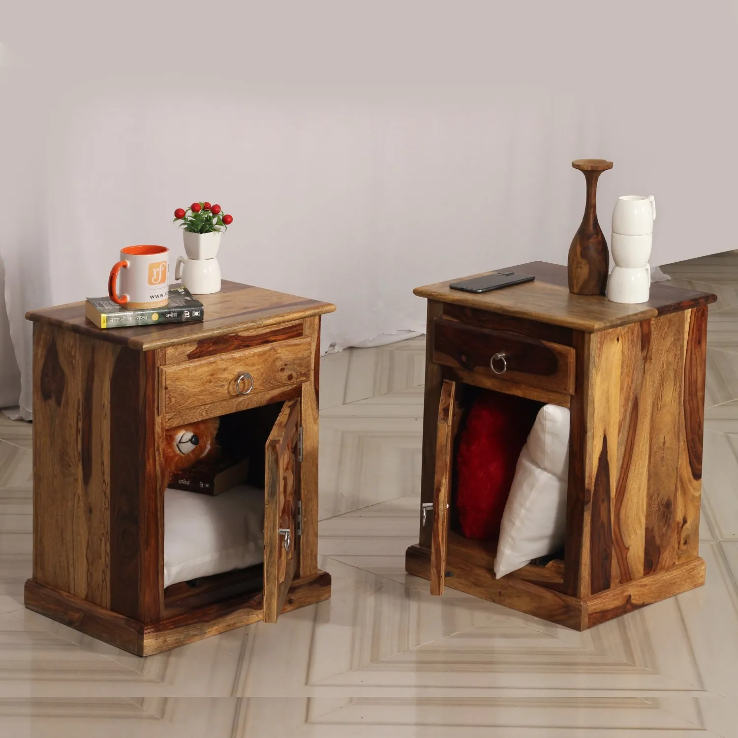Royal Finish Nivora Double Bedside Table In Furniture Sheesham Wood In Natural sheesham wood bed image 5