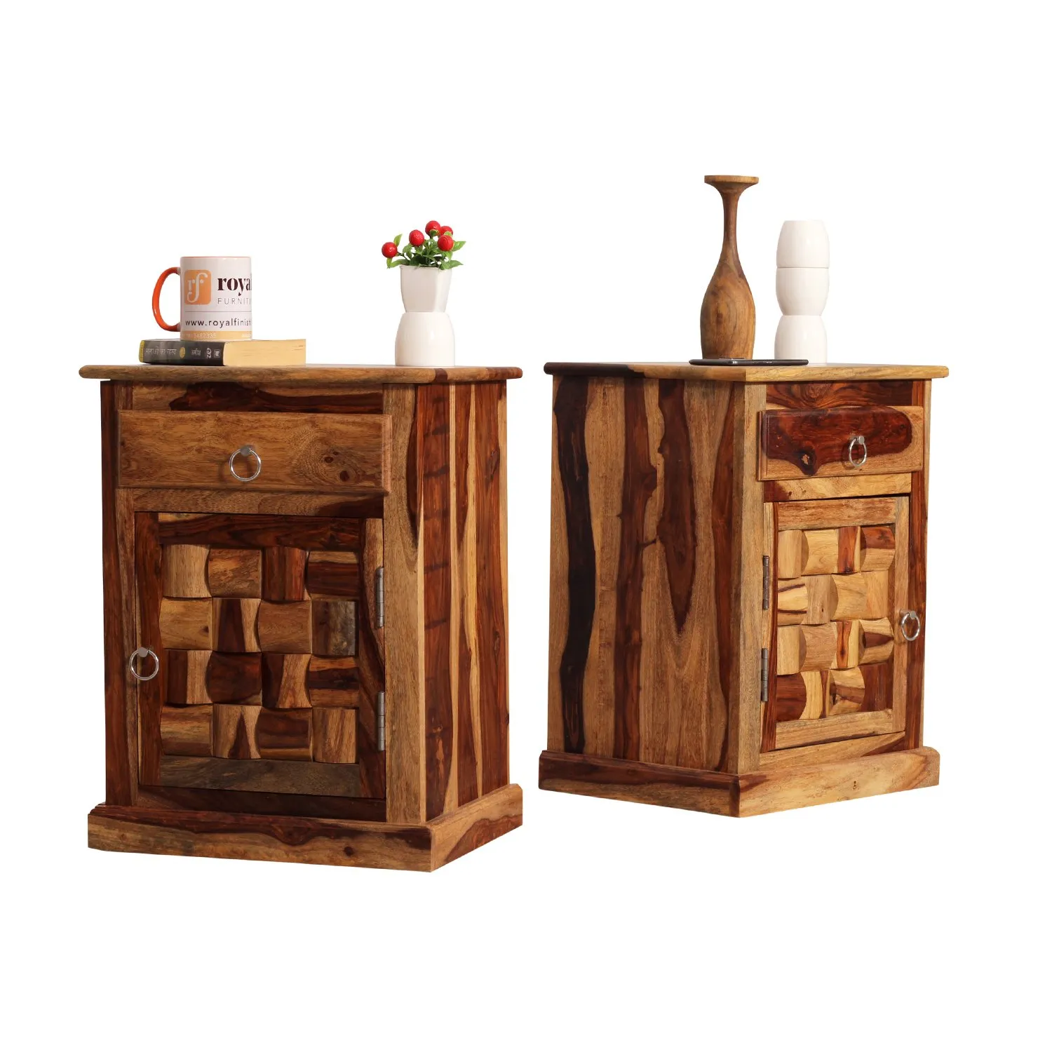 Royal Finish Nivora Double Bedside Table In Furniture Sheesham Wood In Natural sheesham wood bed image 7