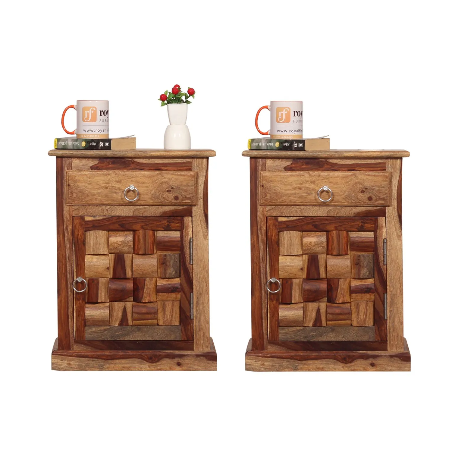 Royal Finish Nivora Double Bedside Table In Furniture Sheesham Wood In Natural sheesham wood bed image 9