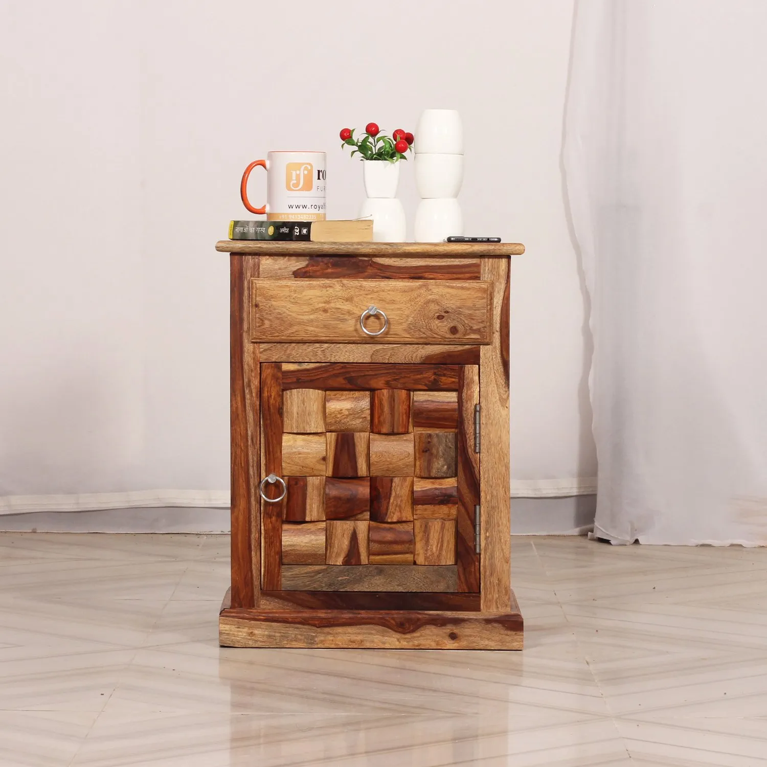 Royal Finish Nivora Bedside Table In Furniture Sheesham Wood In Natural Colour