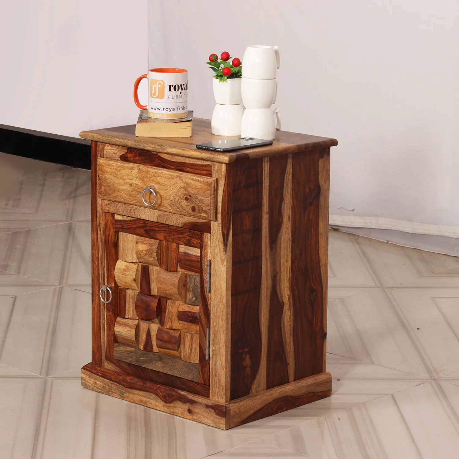 Royal Finish Nivora Bedside Table In Furniture Sheesham Wood In Natural Colour sheesham wood bed image 4