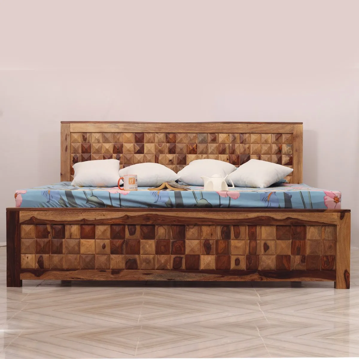 Royal Finish Diamondie King Size Bed In Natural Colour With Matte Finish