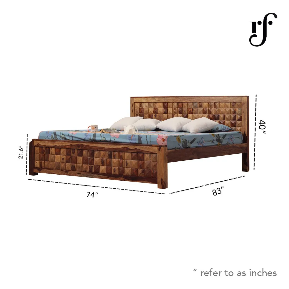 Royal Finish Diamondie King Size Bed In Natural Colour With Matte Finish sheesham wood bed image 3