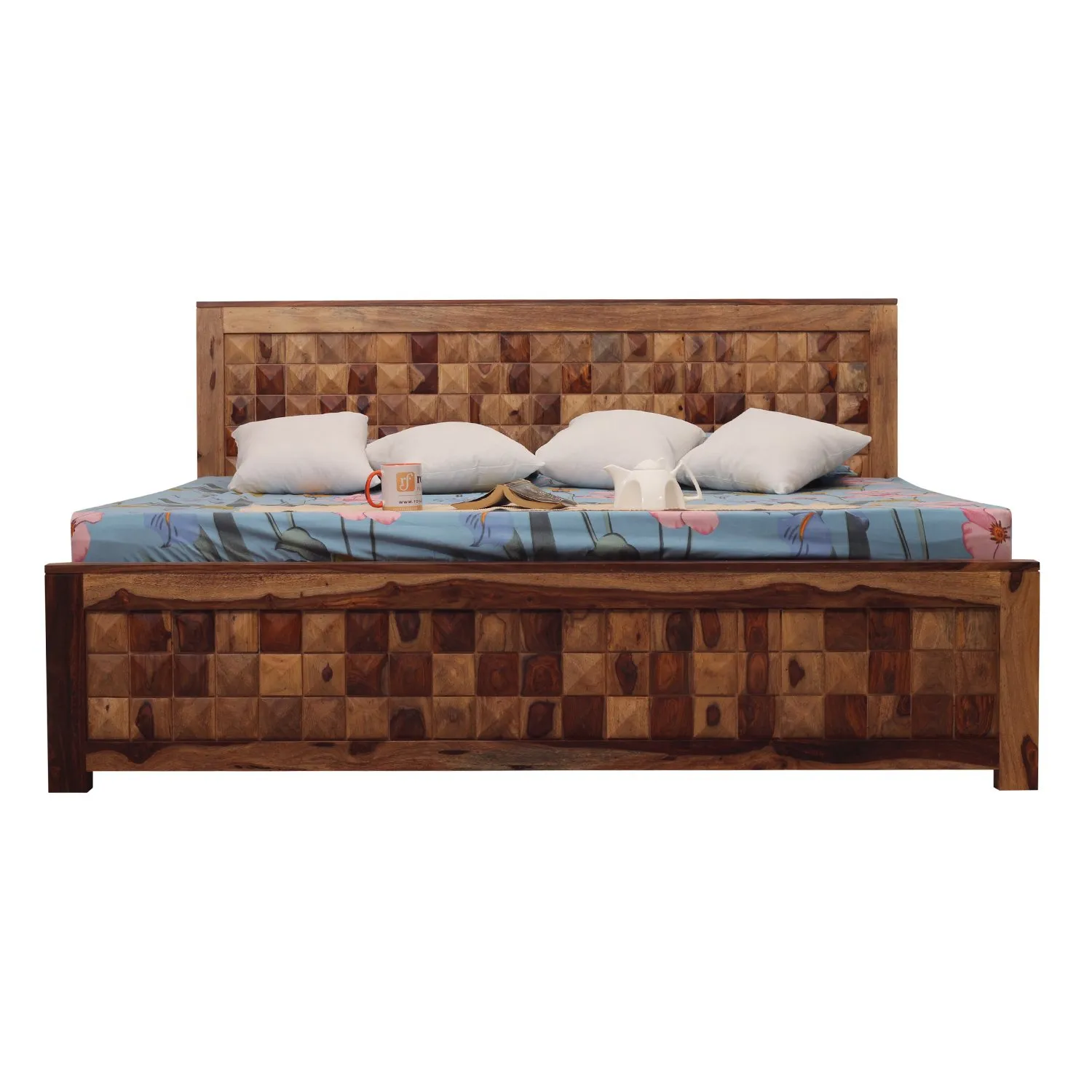Royal Finish Diamondie King Size Bed In Natural Colour With Matte Finish sheesham wood bed image 4