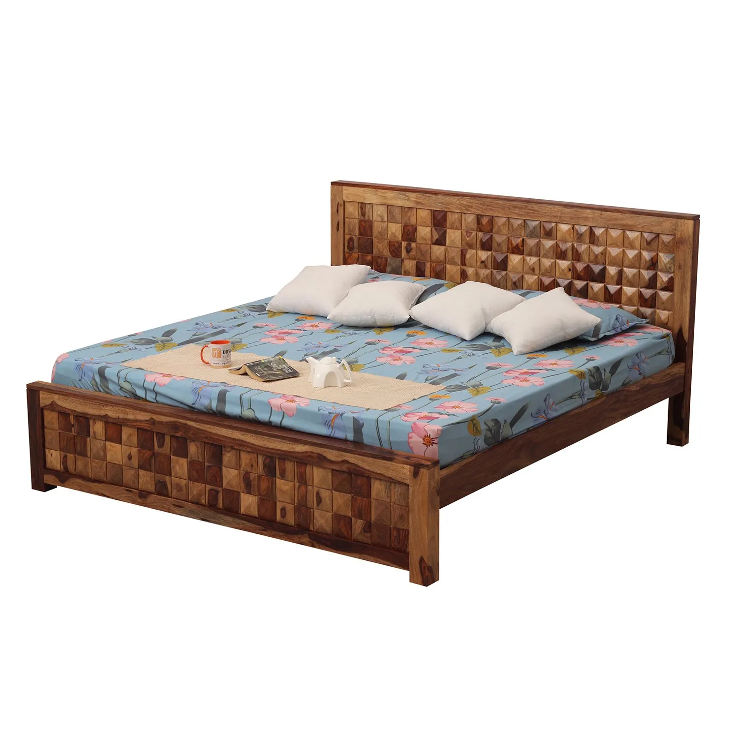 Royal Finish Diamondie King Size Bed In Natural Colour With Matte Finish sheesham wood bed image 5