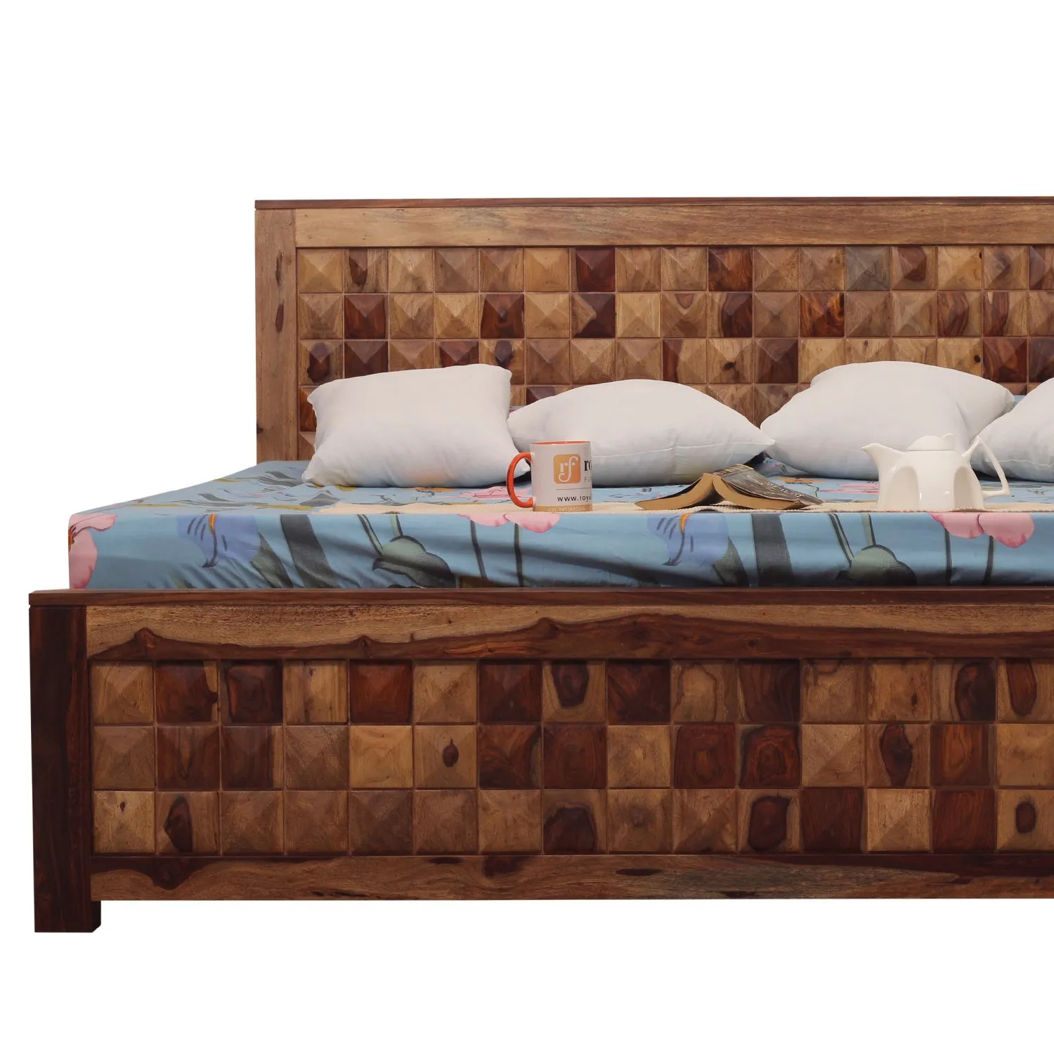 Royal Finish Diamondie King Size Bed In Natural Colour With Matte Finish sheesham wood bed image 6