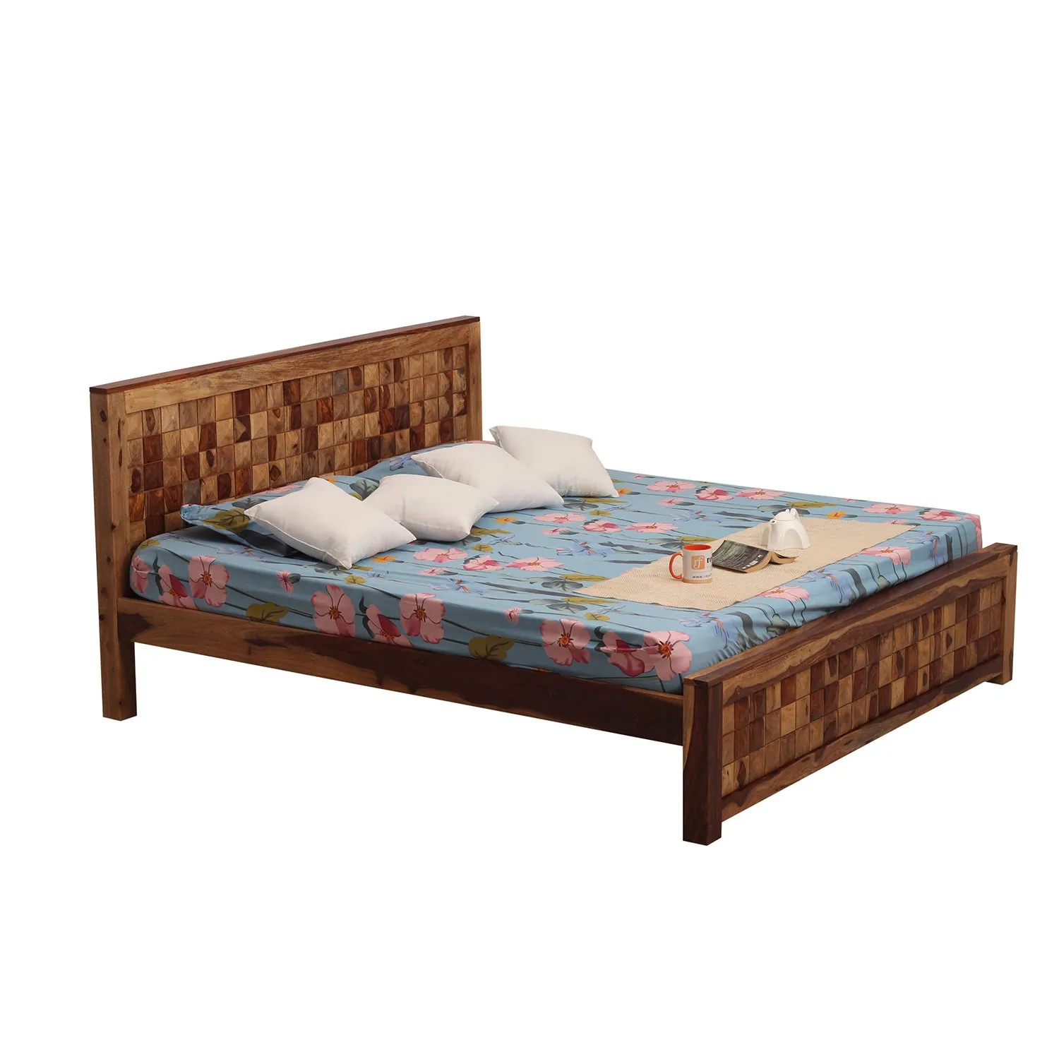 Royal Finish Diamondie King Size Bed In Natural Colour With Matte Finish sheesham wood bed image 8