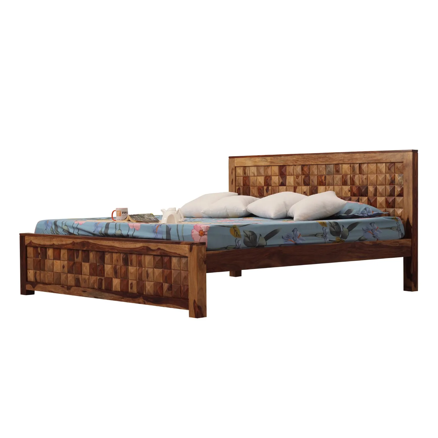 Royal Finish Diamondie King Size Bed In Natural Colour With Matte Finish sheesham wood bed image 9
