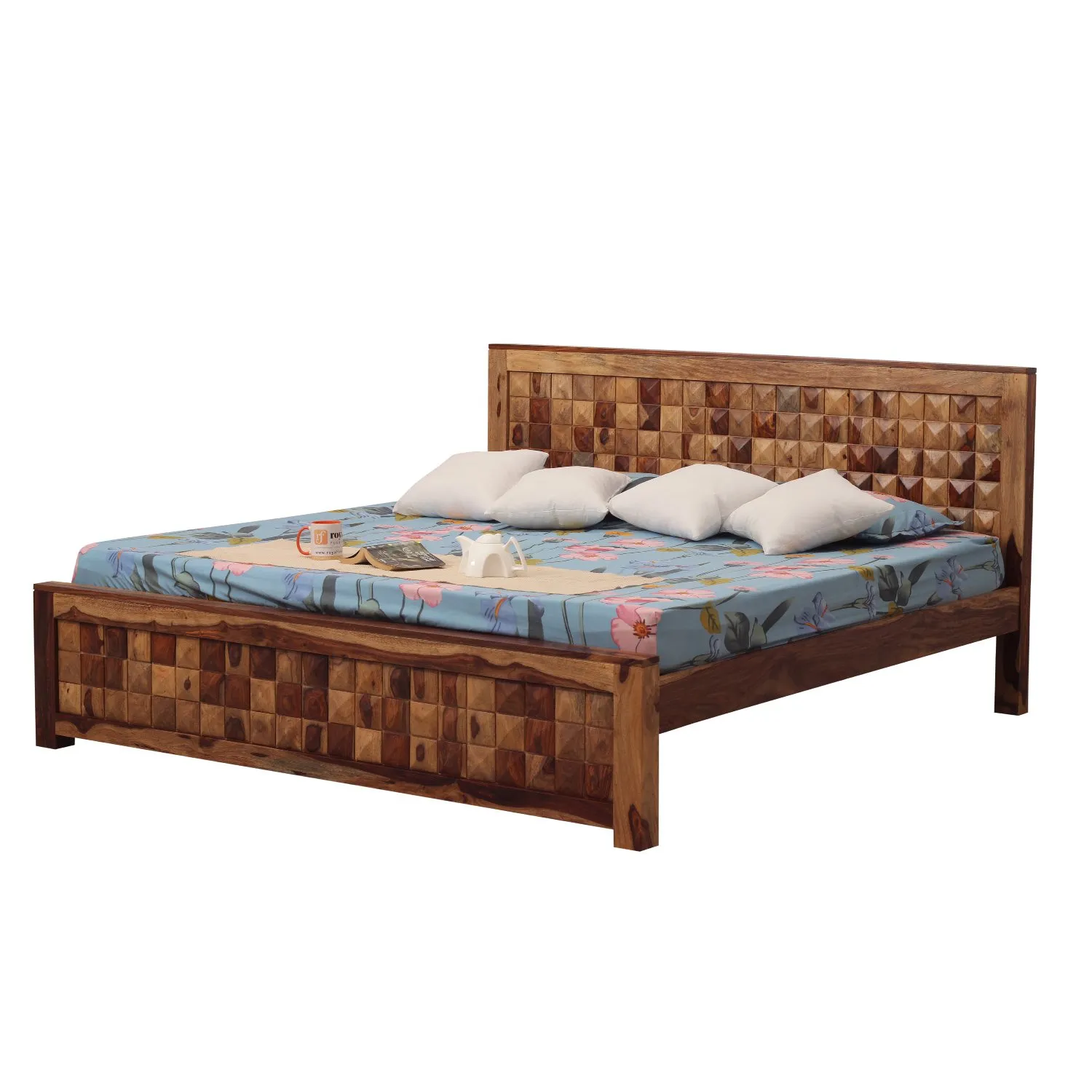 Royal Finish Diamondie King Size Bed In Natural Colour With Matte Finish sheesham wood bed image 10