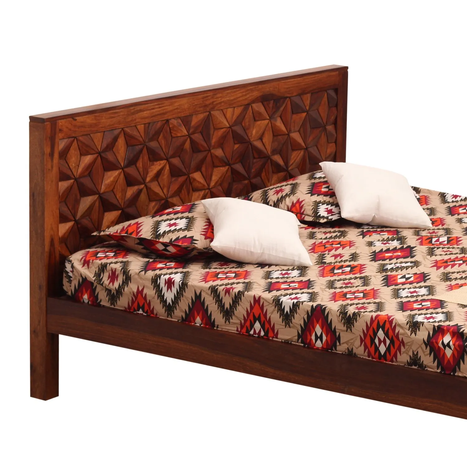 Royal Finish Floresque King Size Bed In Natural Colour With Matte Finished sheesham wood bed image 4